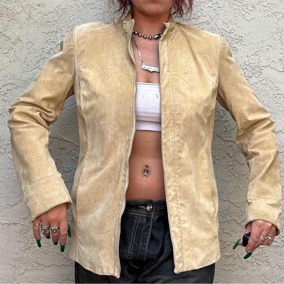 Y2k Genuine Leather Suede Moto Style Jacket - Picture 5 of 10